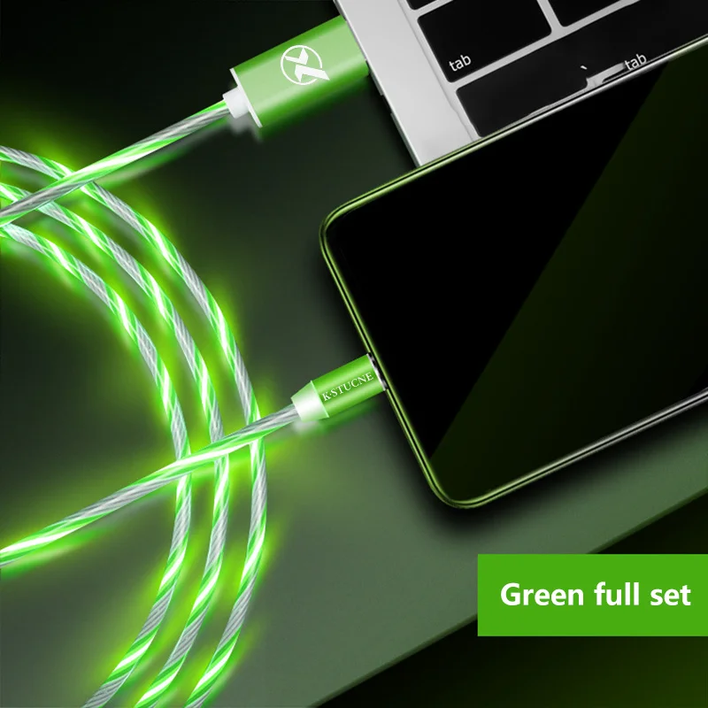 Течёт светящийся Магнитный кабель Micro usb type C адаптер для зарядки телефона Micro usb type-C магнитное зарядное устройство usb c для iphone samsung - Тип штекера: Green