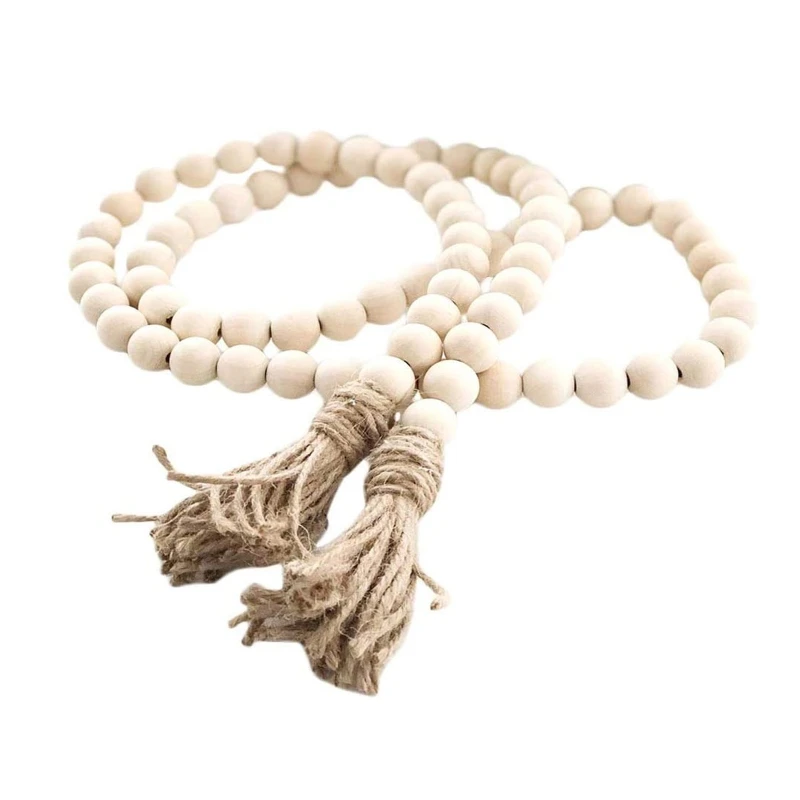 

1/4pcs Farmhouse Decor - Wood Bead Garland - with Tassels Home Wall Hanging Ornament, for Bedroom Wall Ornaments Craft
