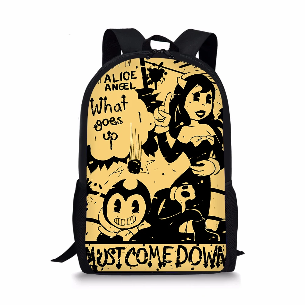 HALYUNASC Childrens' School Backpack Cartoon Game Design Students School Bag The-Ink-Bendy-Machine Teenagers Book-Bags Mochila