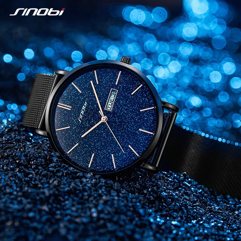 Мужские водонепроницаемые кварцевые часы Sinobi с сетчатым браслетом 41