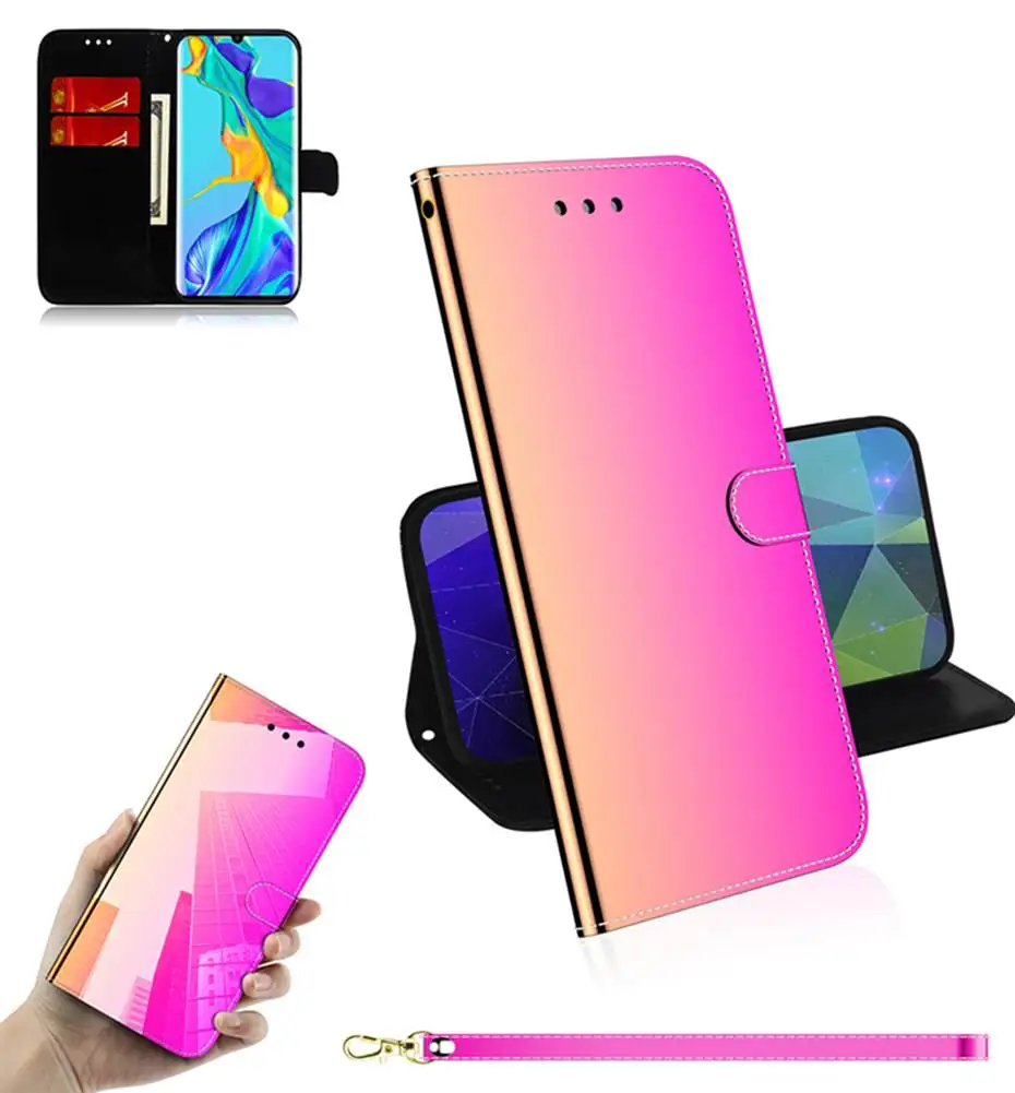 Гладкий зеркальный кожаный чехол книжка для Huawei P30 Pro Lite бумажник телефона P Smart Y6 Y5