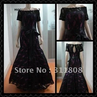 short sleeves emerald black tulle lace long prom dresses with boat neck floor length arabic evening gowns robe de soiree