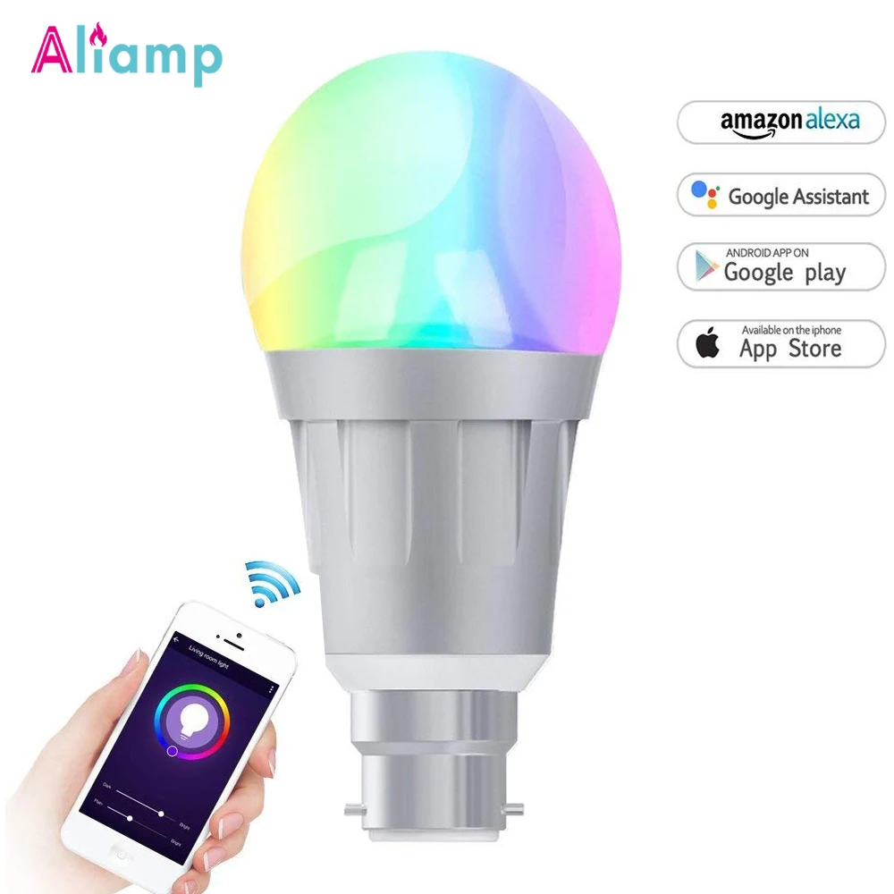 Bayonet Wifi умная Светодиодная лампа с регулируемой яркостью 7 Вт B22 RGB разноцветная