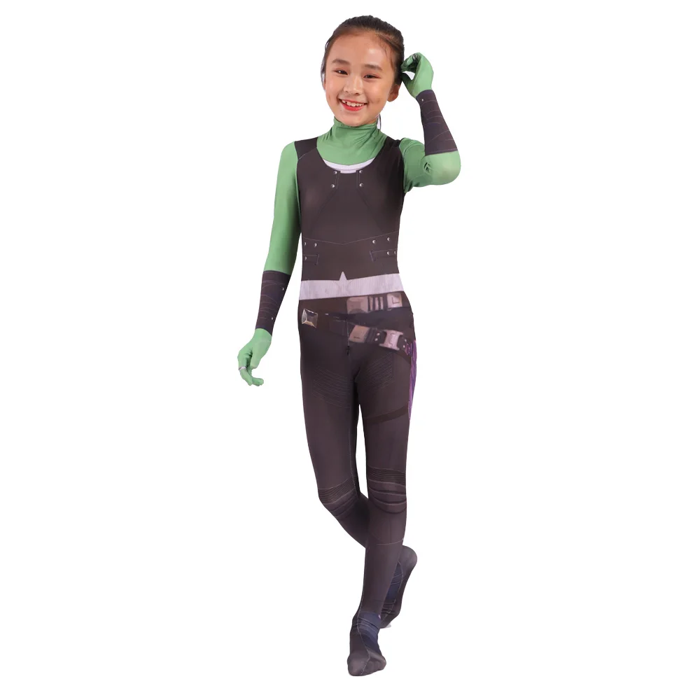 2019 Gamora Cosplay Costume Adult Kids Zentai Bodysuit Hero Jumpsuits Cosplay Halloween Kids girl Party Costume images - 6
