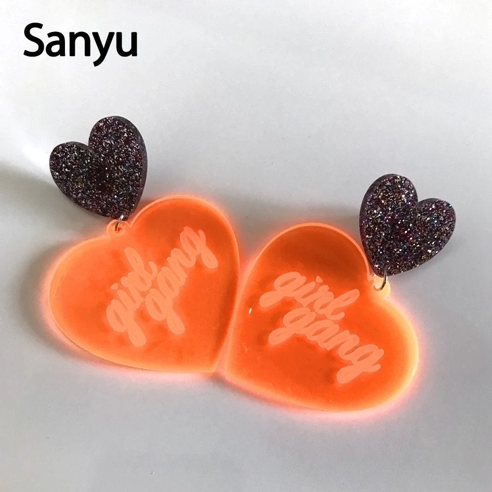 Модные Акриловые серьги с двойными сердцами панковские оранжевые подвески для