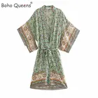 Женское пляжное кимоно с рукавами летучая мышь, V-образным вырезом и бахромой