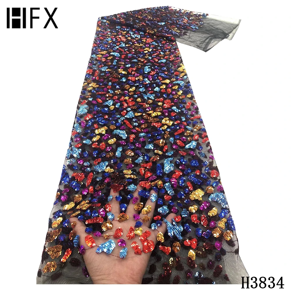 

HFX Lace Fabric 2020 High Quality African Lace Fabric Sequins Nigerian Lace Fabric Emroidered Lace Net Lace For Wedding Dress