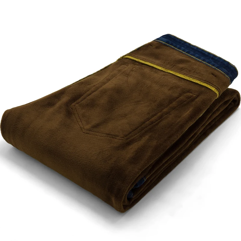 Черные мужские джинсы 2019 Зимние флисовые теплые рваные для мужчин обтягивающие