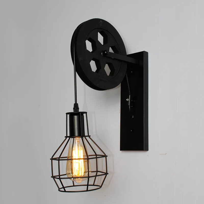 Black without bulb Светильники в стиле ретро, шкив, настенный светильник, подвеска, винтажный металлический светильник для спальни, бра - Цвет абажура: Black without bulb
