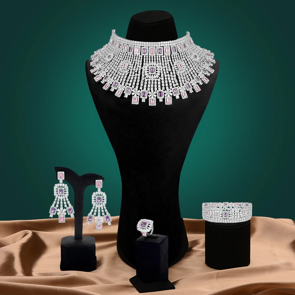 GODKI Роскошные 4 шт. колье серьги комплекты ювелирных украшений с кубическим