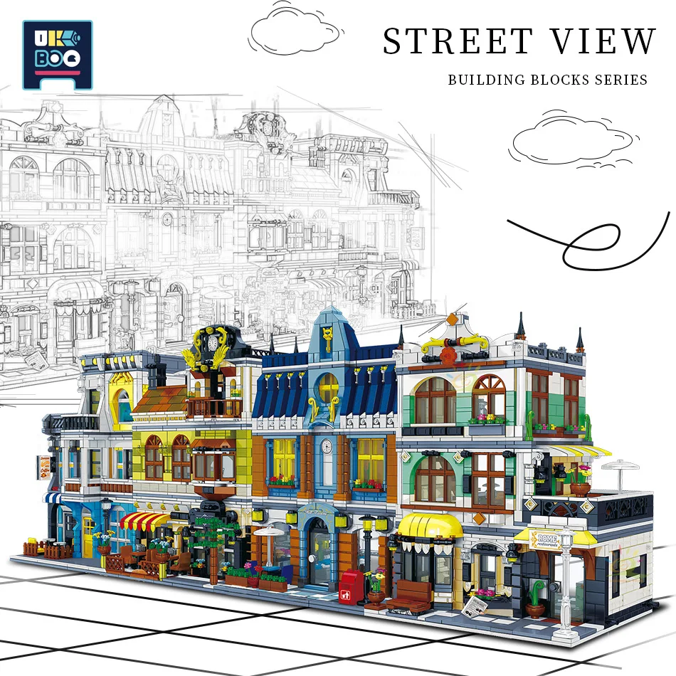 

UKBOO City Coffee Shop Restaurant Public House Model Building Blocks Street Construction View Educational Bricks Toys For Child