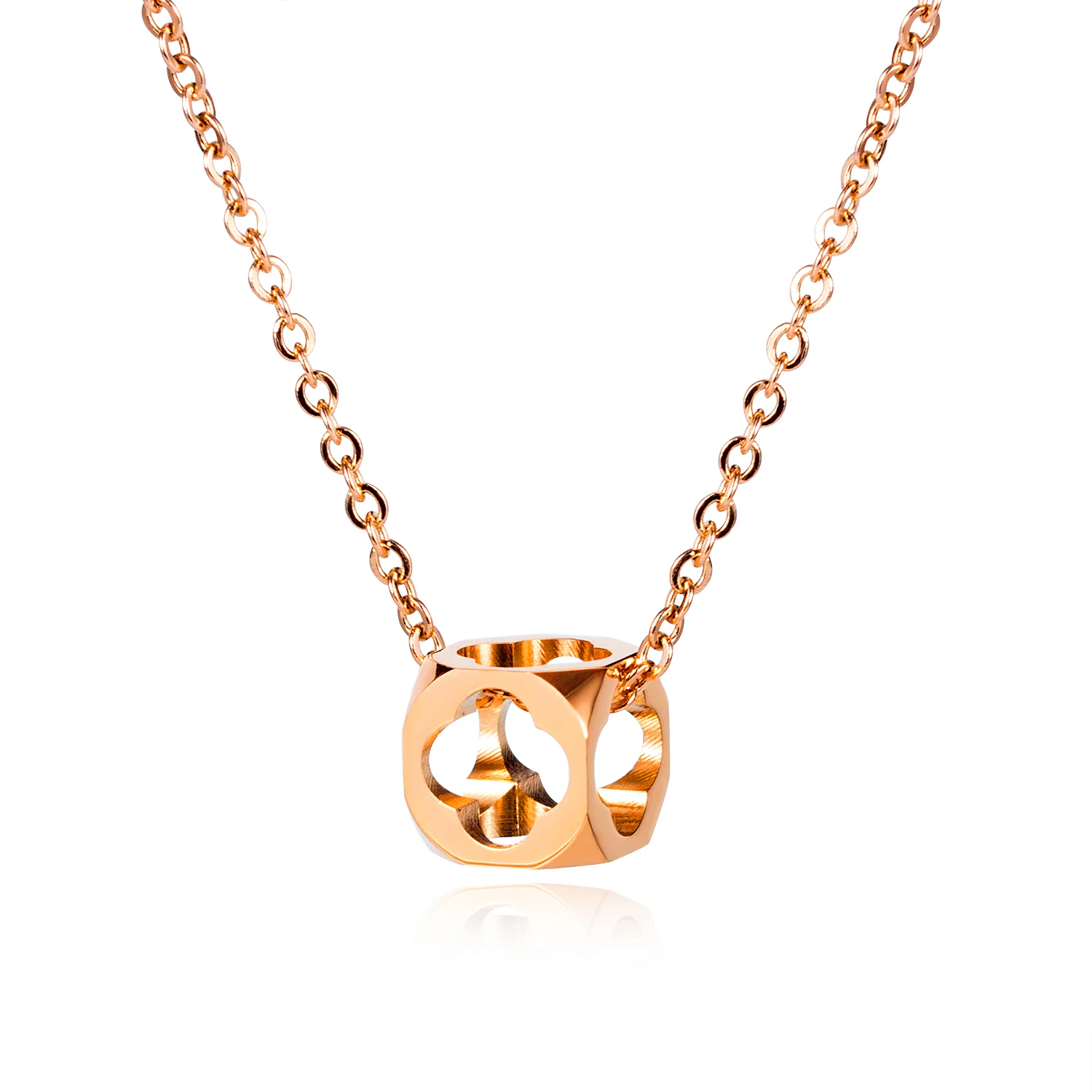 

Women Chain Necklace Rose Gold Cutout Love Heart Clavicle Chain Stainless Steel Square 2020 Summer Chain Fashion Jewelry 1663