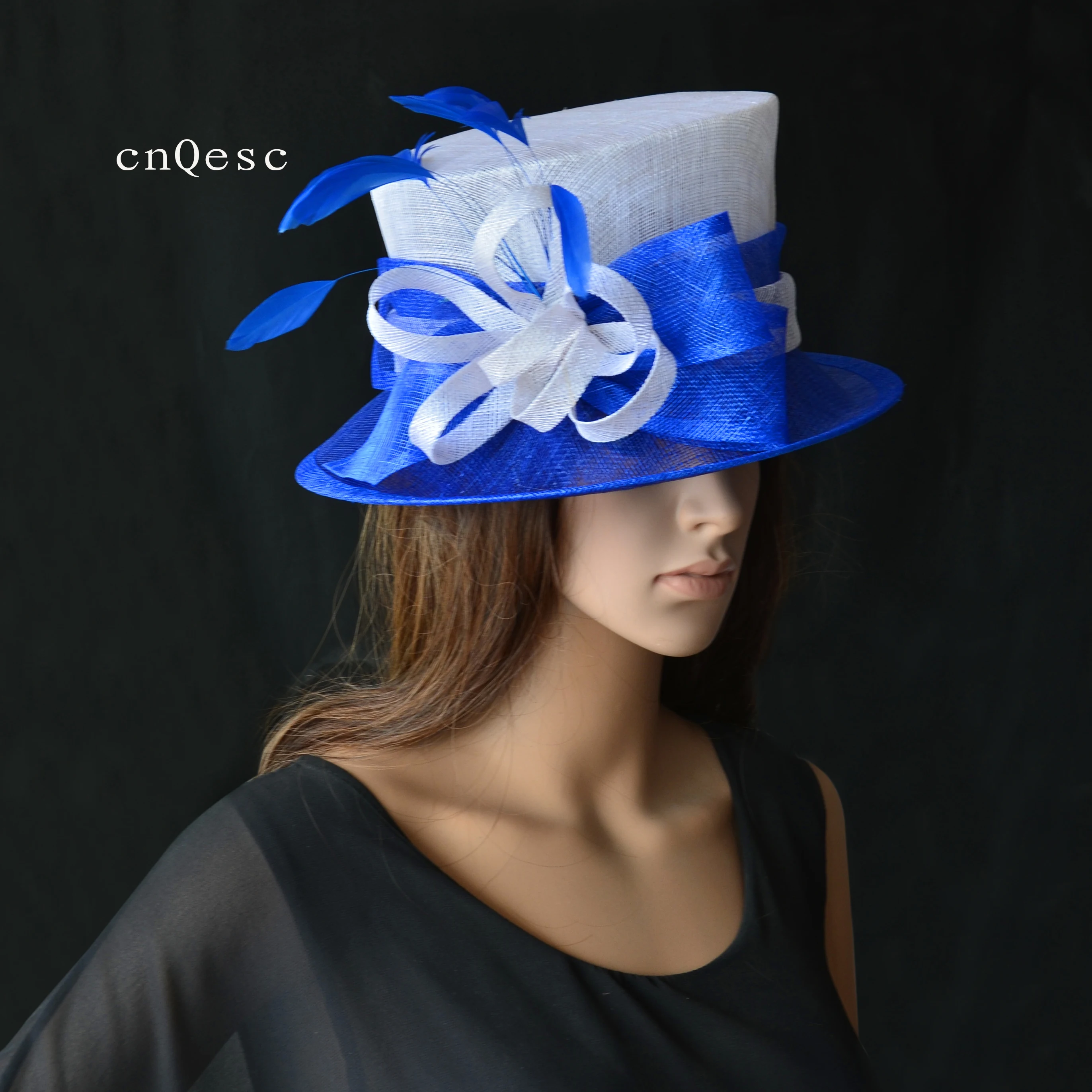 Королевский синий/белый небольшой поля Sinamay шляпа для свадьбы церкви.|hat yarn|hat brimhat