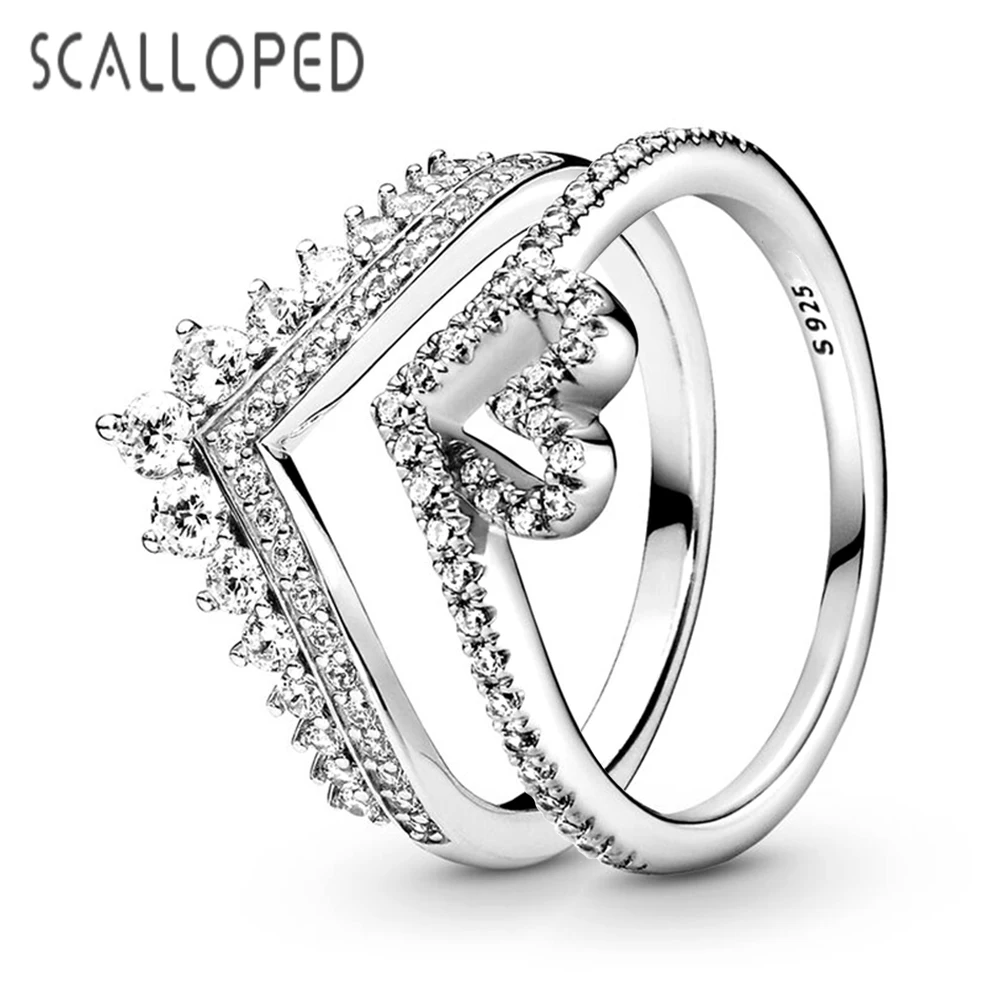

SCALLOPED European Hollow Love Heart Crown Engagement Ring Micro Inlaid Crystal Zircon Women Wedding Band Trend Jewelry