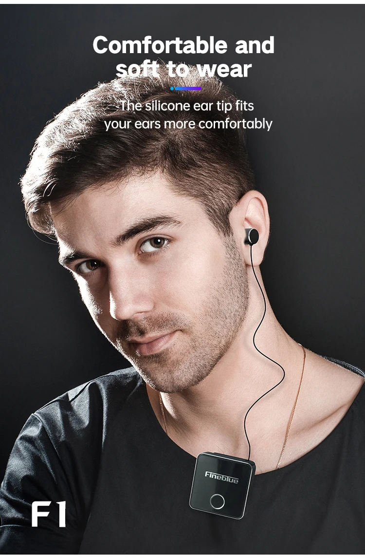 Fineblue F1 Bluetooth 5,0 зажим для наушников на кабель вытяжной наушник беспроводные музыкальные гарнитуры Вибрация оповещения Hands-free w/Mic
