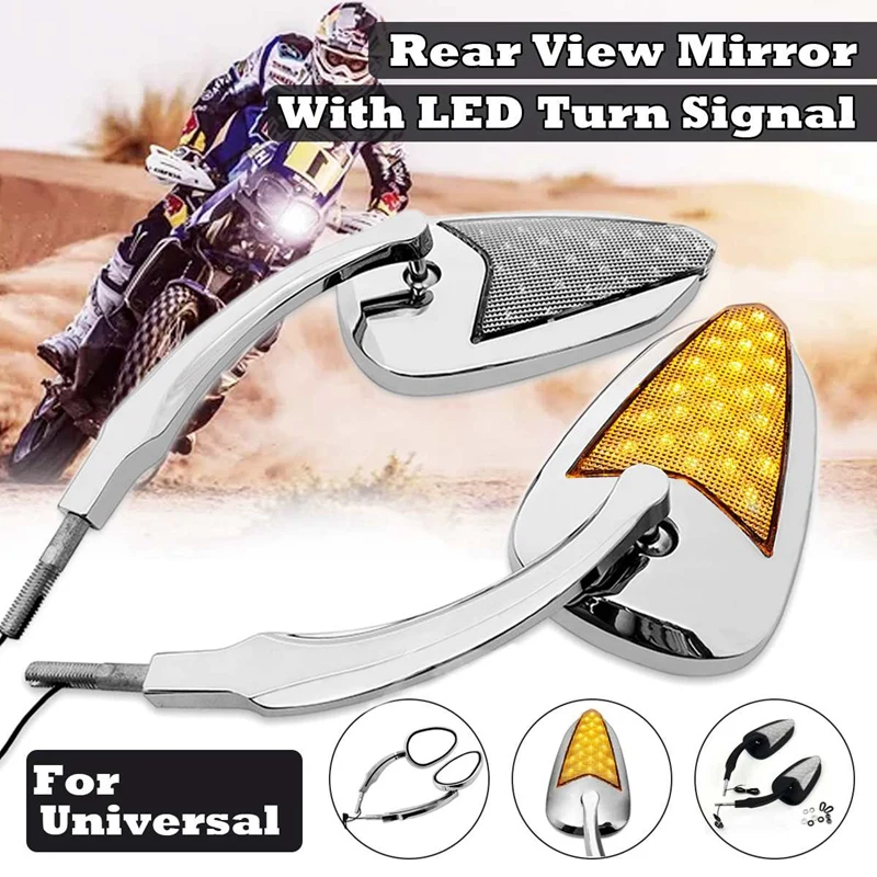 

Motorcycle Rearview Mirrors, Led Turn Signal Light Side Mirrors