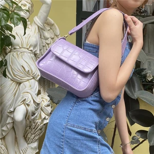 women baguette bag pu axillary package girls ins fashion luxury alligator print elegant shopping shoulder mobile phone violet free global shipping