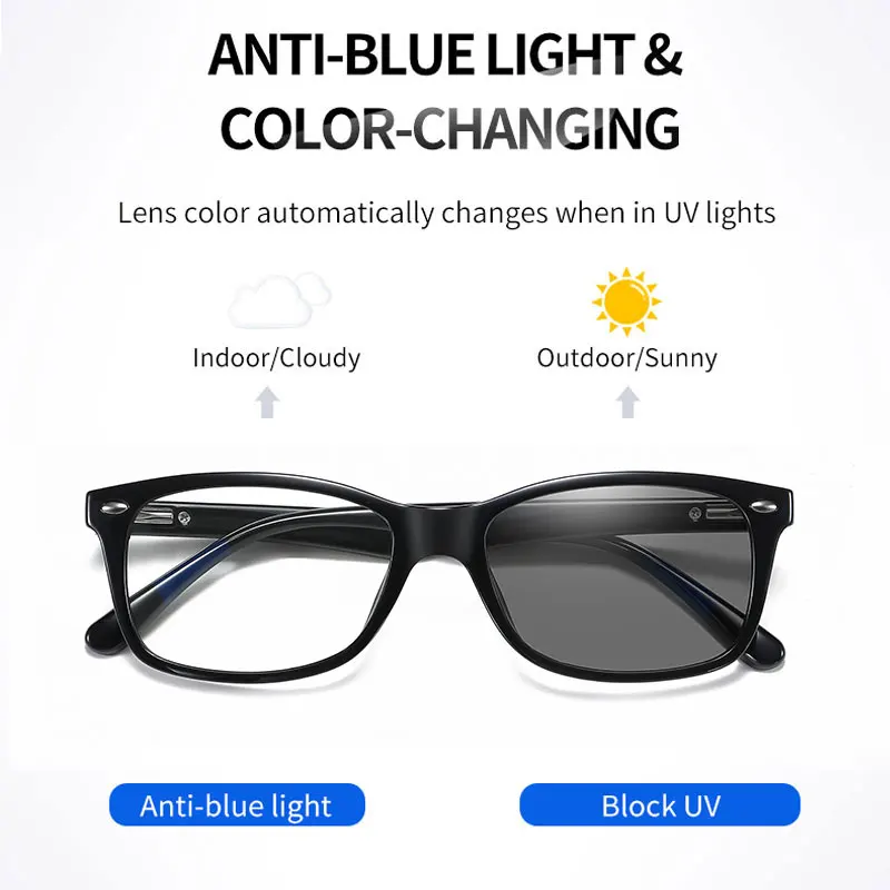 

Men Anti Blue Light Glasses Outdoor Rectangle Photochromic Sunglasses 0 Degrees Blue Light Blocking Eyeglasses Computer Glasses