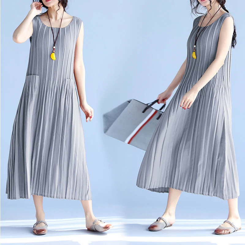 2020 летнее платье повседневное большого размера прямое шифоновое без рукавов