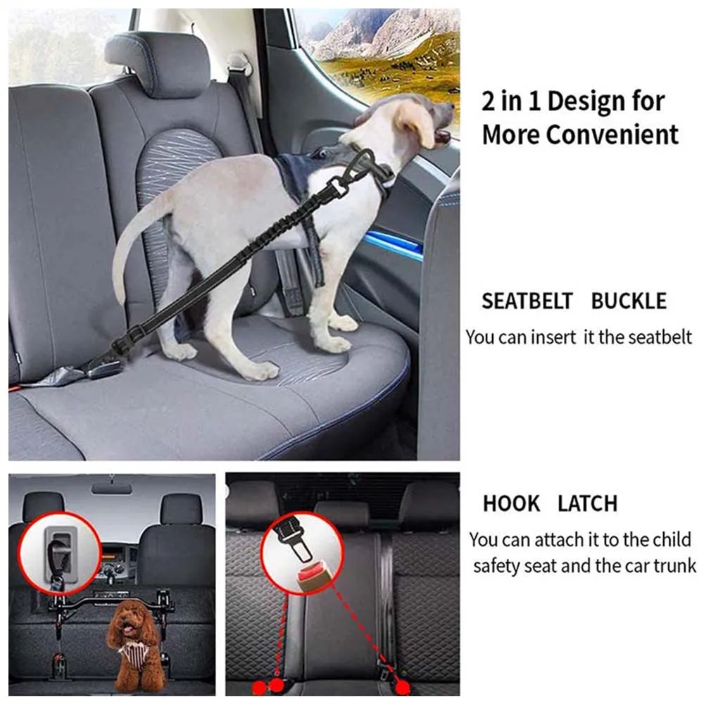 Dog Seat Belt Upgrade 2 in 1 Latch Bar Attachment Car Seatbelt Elastic Buffer Reflective Universal Vehicle for Pet | Дом и сад