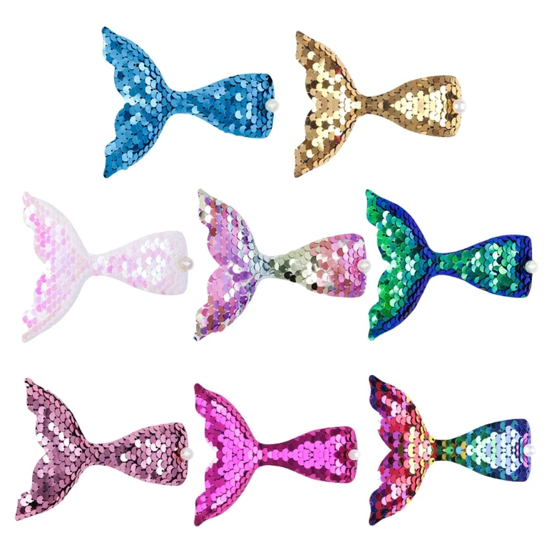 

2021 New 8 Color Fish Tails Hair Clips Reversible Sequins Beauty Fish Hairpins Baby Girls