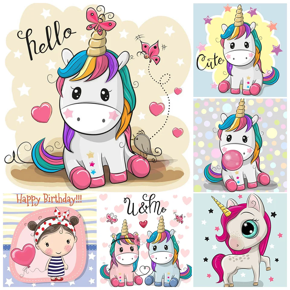 Полноразмерная Алмазная вышивка мультяшный единорог пони кристальная мозаика