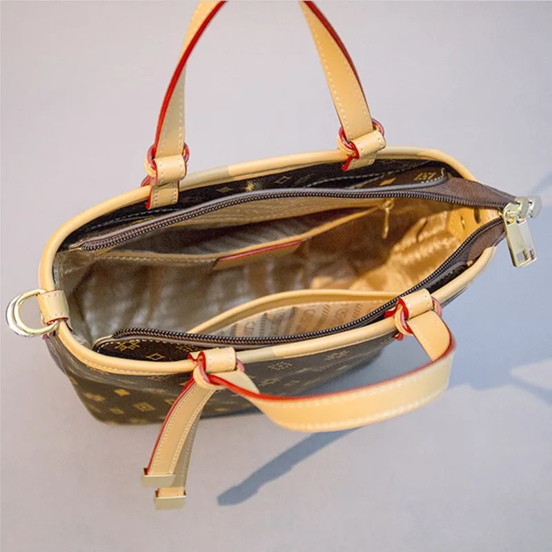 

2021 New Fashion Ladies Hand-held Large-capacity Simple One-shoulder Messenger Bag Leather Color-block Printing Bucket Bag Cc Gg