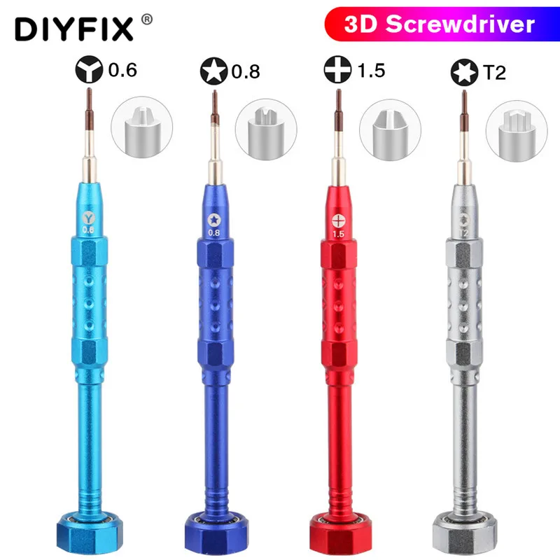 

DIYFIX 3D Precision Screwdriver T2 Y0.6 Philiph1.5 5-point 0.8 for iPhone X for iPhone 8 7 6S 6 Repair Tools Opening Disassemble