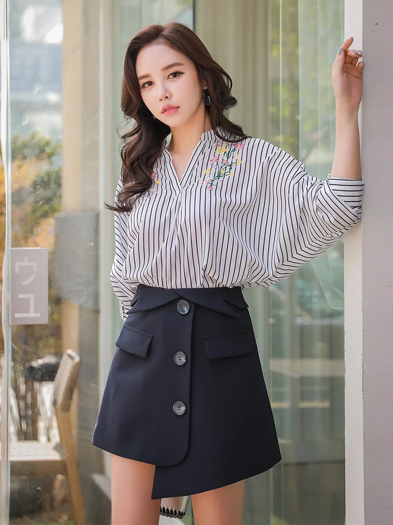 Dabuwawa Осенняя полосатая блузка женская новая Повседневная рубашка с рукавом