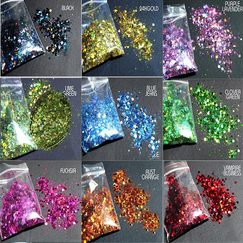 

MIX-Holographic Chunky Nail Glitter Sequins 50G/Bag 24Colors Polyster Nail Holo Flakes Fake Laser Manicure Glitter#FB43H