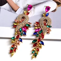 new style long classic colorful crystal dangle drop earrings high quality vintage pendant metal jewelry accessories for women