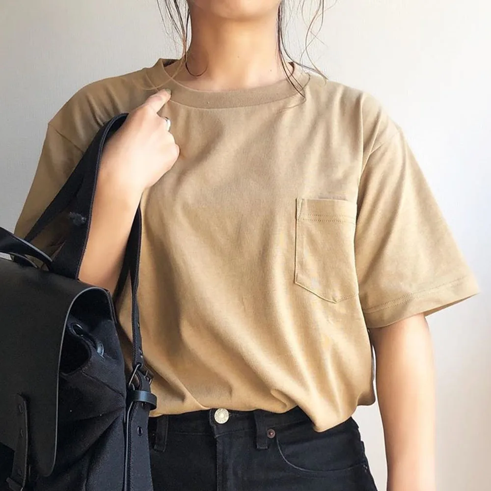 Женская футболка с коротким рукавом Повседневная Свободная цвета хаки в