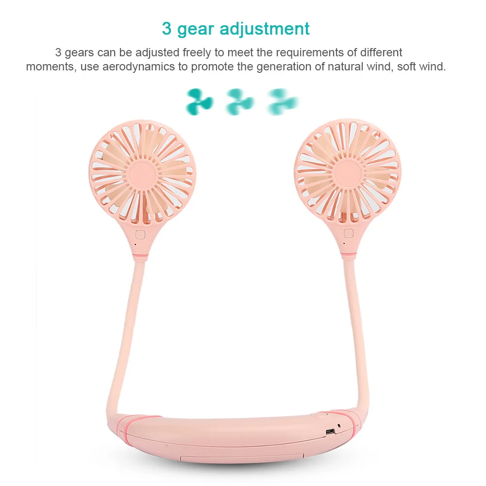 Портативный переносной шейный подвесной вентилятор USB Перезаряжаемый мини