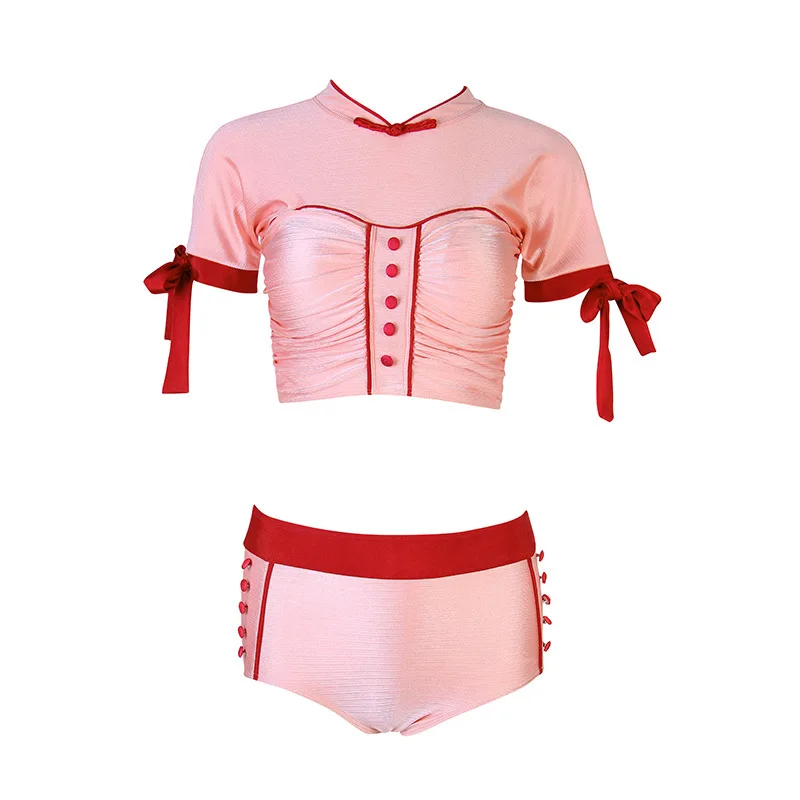 

Tankini Women Swimsuit Woman Two Piece Swimwear Swimsuits Pieces Sexy Fairy Fan Restore Ancient High Waist Pants Solid Polyester