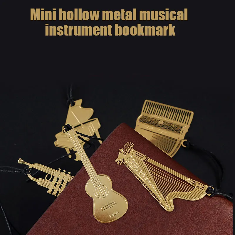 

Mini Hollow Bookmark Metal Musical Instrument with Silky Tassels Stationery Gift For Readers GDeals
