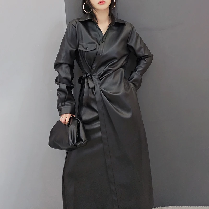 TWOTWINSTYLE Асимметричное пальто из искусственной кожи для женщин воротник с