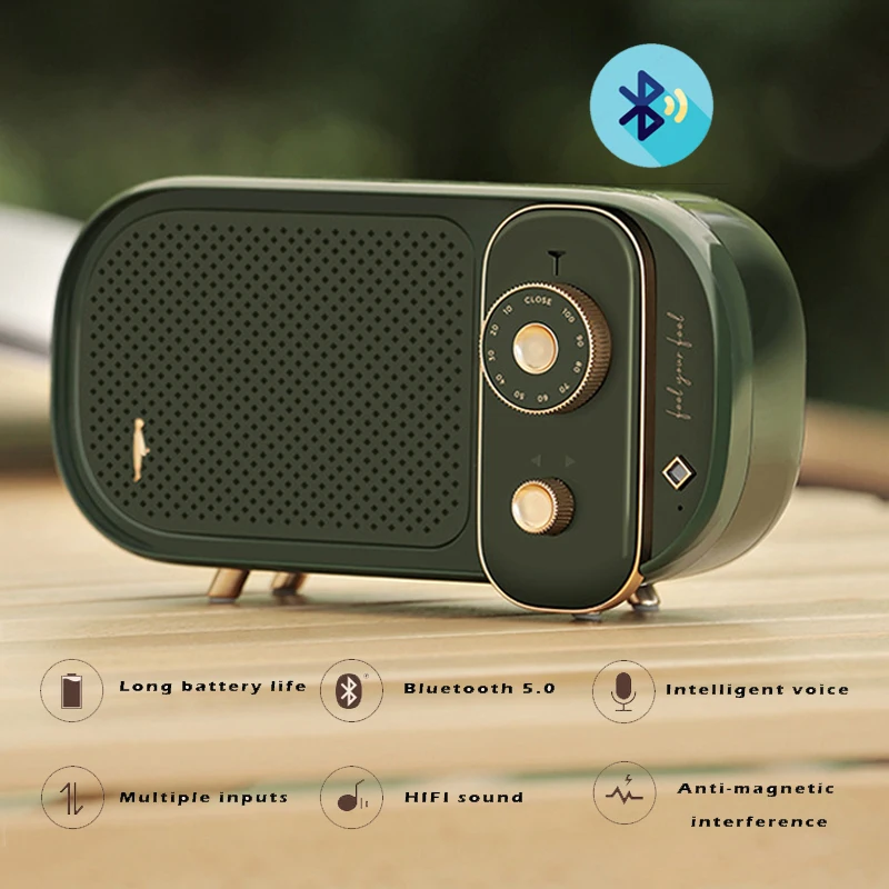 

Bluetooth 5,0 стерео винтажный Ретро микрофон, динамик с поддержкой TF-карты, U-диска 3,5 мм, Aux портативный сабвуфер, HIFI беспроводной динамик