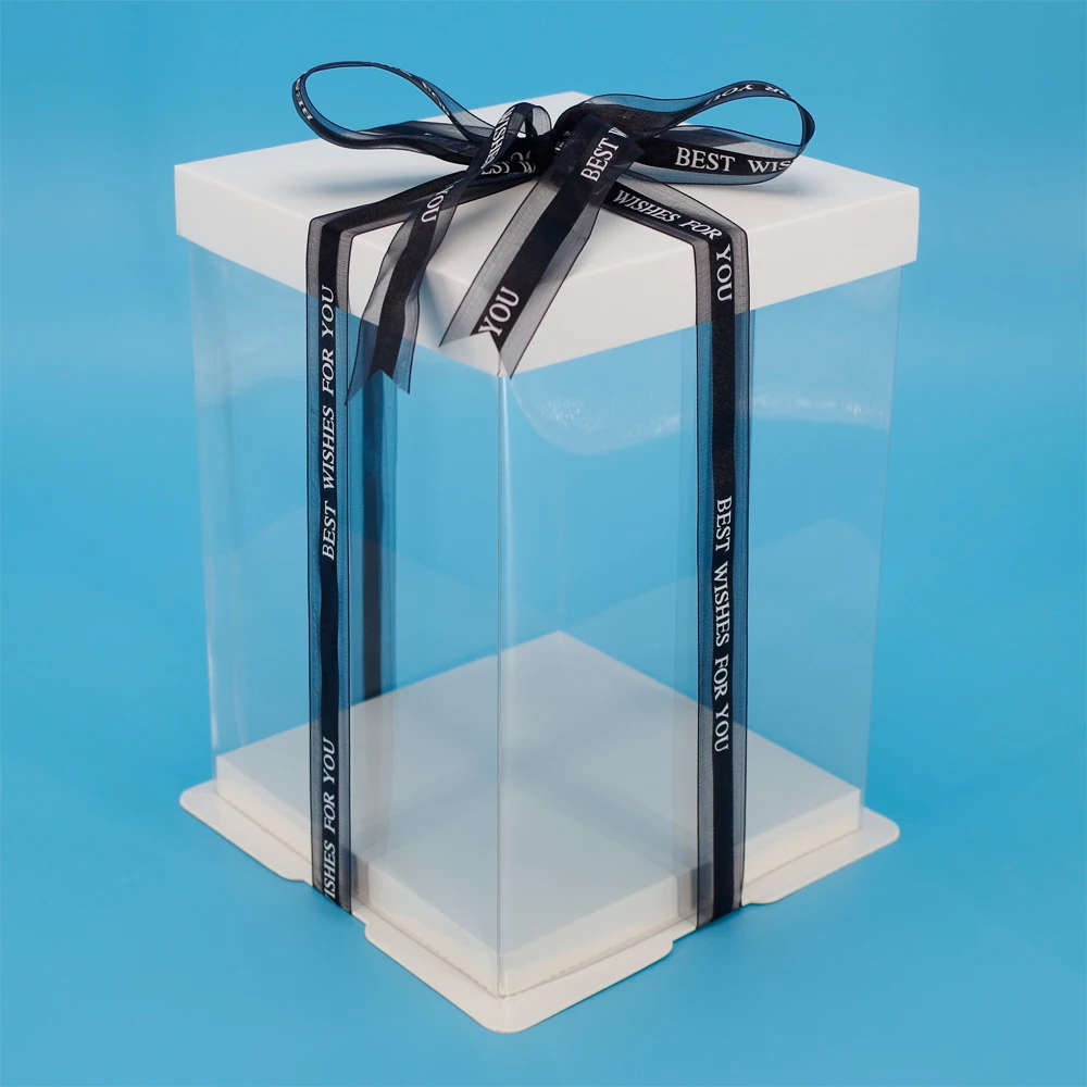 

2pcs High Quality White Square Clear Cake Box for 6 inch Birthday Cake Bakery Package Box