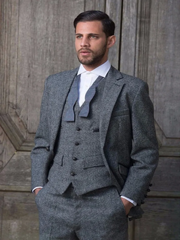 Костюм твидовый мужской классический приталенный Свадебный костюм для жениха
