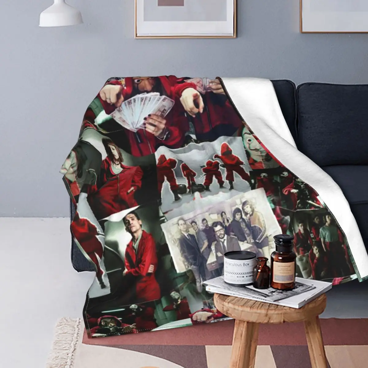 

La Casa De Papel Collage Blanket Money Heist Wool Funny Breathable Throw Blanket for Coverlet Winter