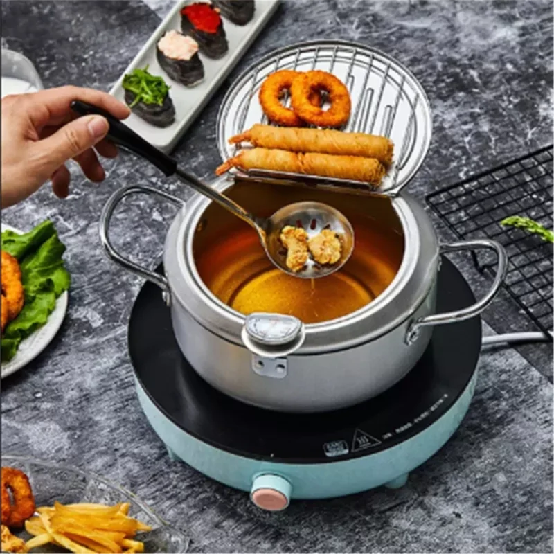 

Kitchen Deep Frying Pot Stainless Steel Temperature Control Fried Chicken Pots Mini Fryer Pan Cooking Tools Dining Bar Cookware