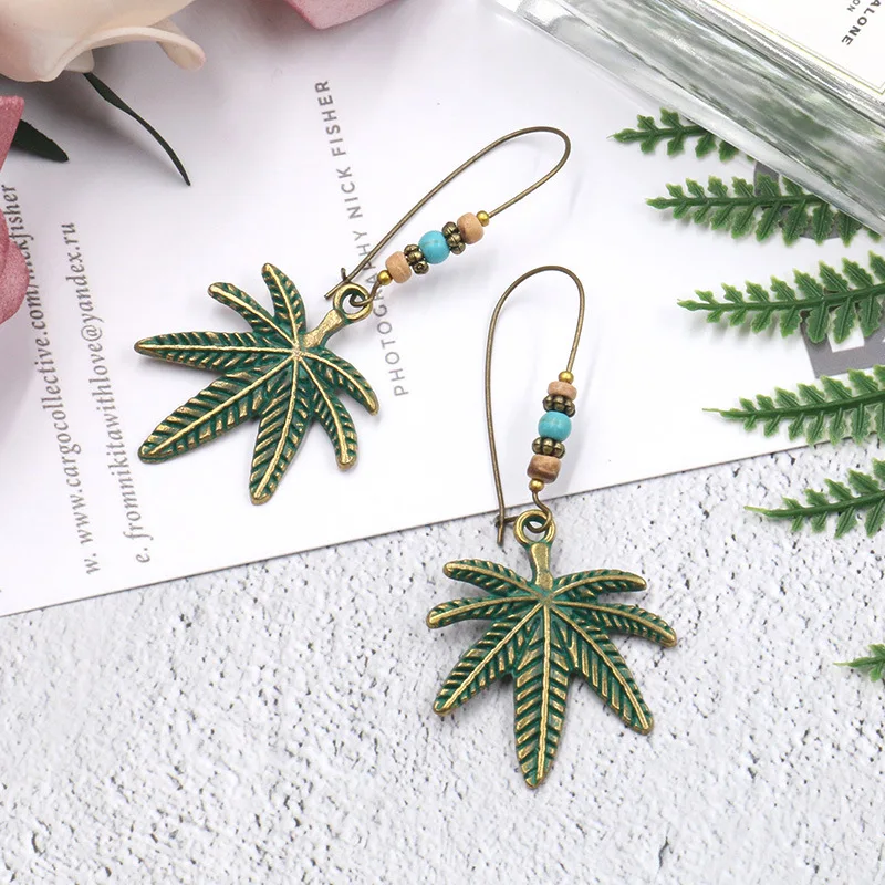 

S398 Bohemian Fashion Jewelry Women's Coconut Tree Pendant Beads Dangle Earrings