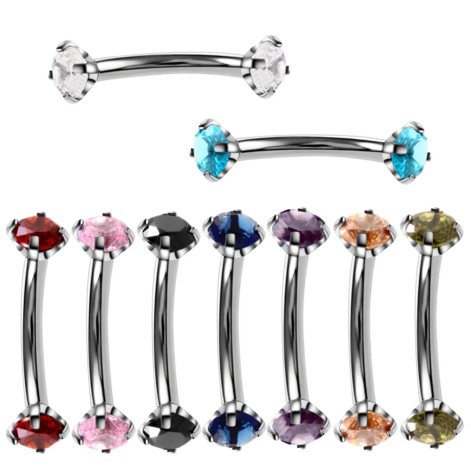 1 шт. стальное Кристальное Драгоценное кольцо в бровь Tragus Helix Rook серьги пирсинг изогнутый банан пирсинг Bijoux губы спираль кольца ювелирные изделия 16 г