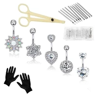 yuelong professional belly botton piercing kit with 14g steel piercing needles cz belly navel ring piercing set piercing clamps