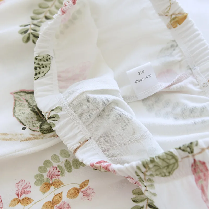 

Ladies Spring And Autumn 100% Knitted Cotton Pajamas Long-sleeved Trousers Suit Fresh Leaves Large Size Loose Thin Home Service