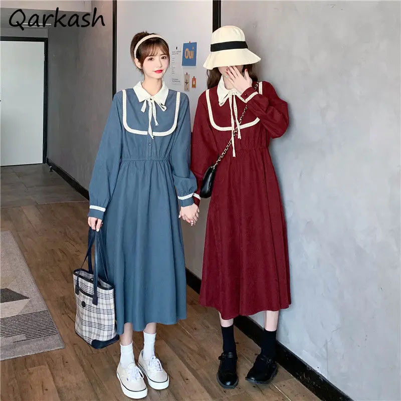 

Платье женское осеннее, элегантное, повседневное, свободное, с эластичной талией, во французском стиле