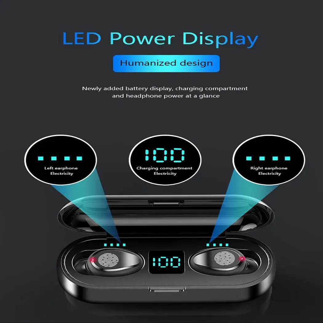 Беспроводные наушники Bluetooth V5.0 F9 беспроводные светодиодный дисплей с 2000 мАч power