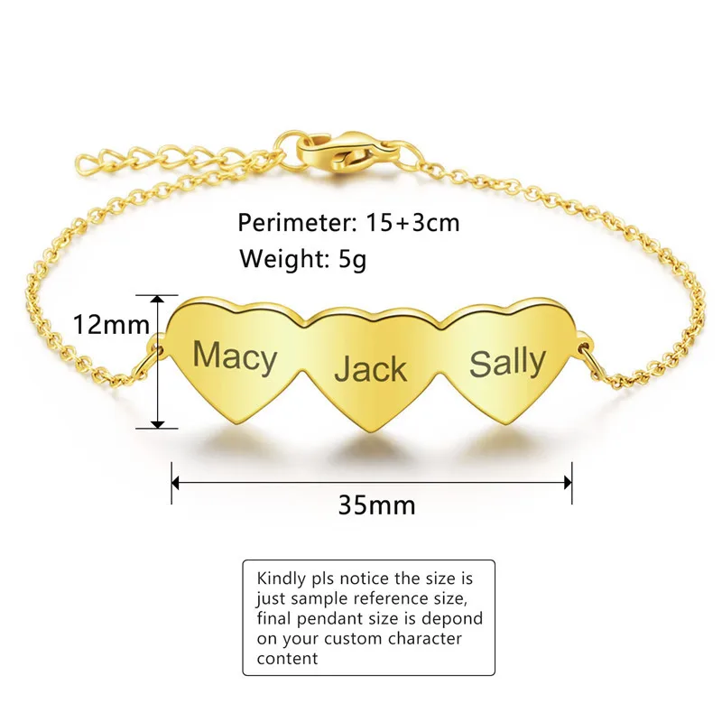 

Stainless Steel Heart Charm Engraved Customized Name Bracelet For Family Personalized Bangles