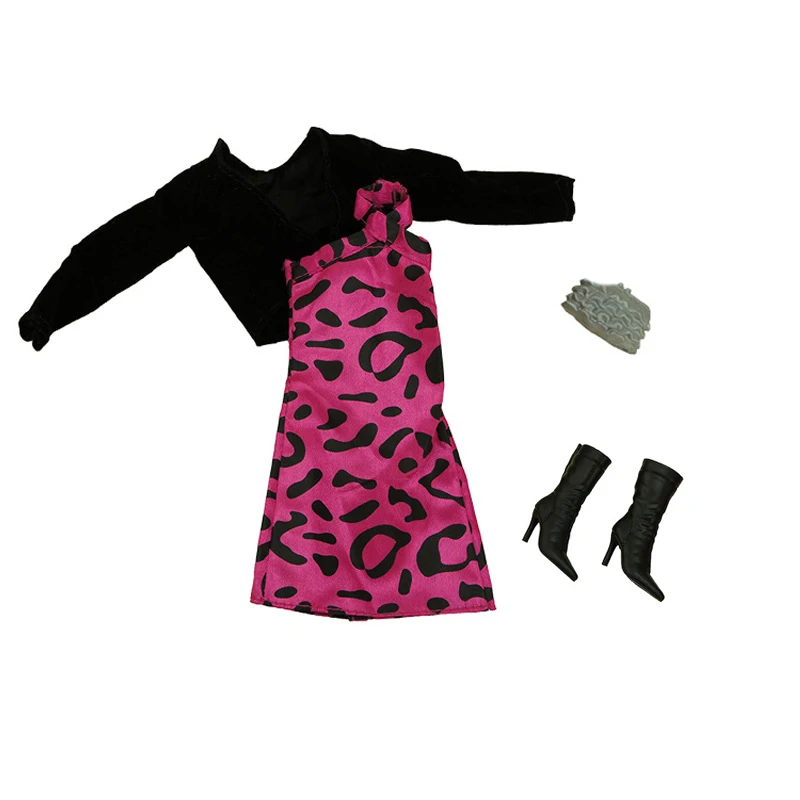 

Classic Black Coat Top Pink Leopard Doll Dresses 1/6 BJD Clothes For Barbie Clothes Costume Outfits Purse Shoes Accessories Toys