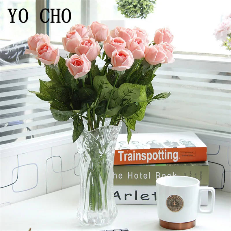 YO CHO Big Silk Rose Flore Branch Artificial Flowers Roses For Home Hotel Decor DIY Wedding Fall Decoration Fake | Дом и сад